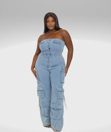 Strapless Babe Denim Jumpsuit - Big House Of Fashion