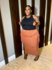 Sultry Camel Brown Fringe Denim Skirt - Big House Of Fashion